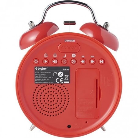 BIGBEN RR90EPOKR Radio Reveil FM Epok Vintage Rouge Cloches Avec