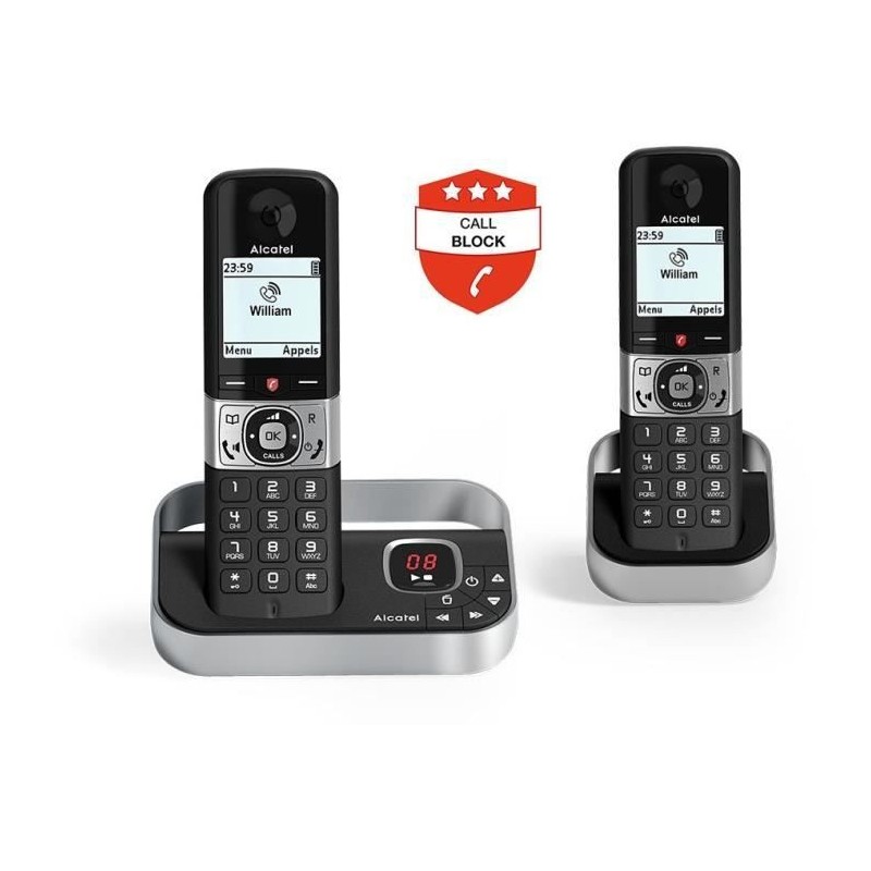 ALCATEL F890 Voice Duo Noir Téléphone répondeur sans fil - Blocage jusqu'à  1000 numéros avec Quadrimedia