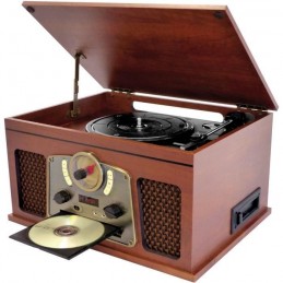 INOVALLEY RETRO10E-BTH-N Bois Chaine Hi-Fi rétro - Bluetooth, USB, Vinyles, CD, K7 audio, Radio FM, Aux-In