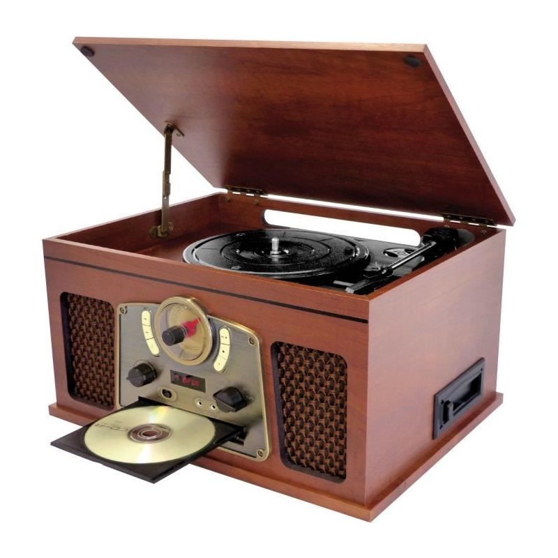 INOVALLEY RETRO10E-BTH-N Bois Chaine Hi-Fi rétro - Bluetooth, USB, Vinyles, CD, K7 audio, Radio FM, Aux-In