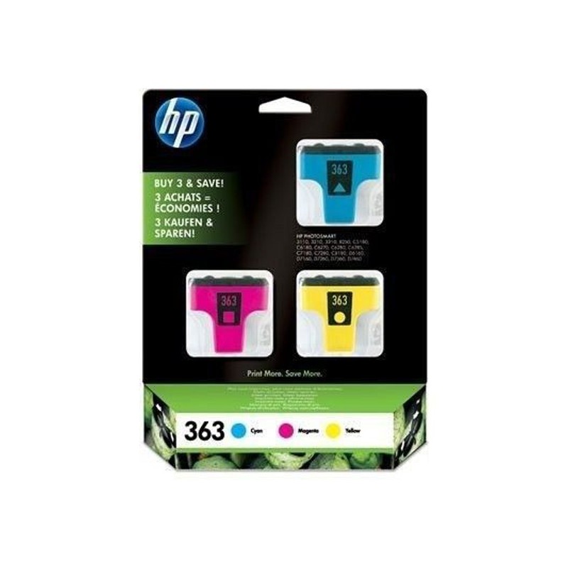HP 363 Pack de 3 Cartouches d'encre cyan/magenta/jaune authentiques (CB333EE) pour HP Photosmart C5190/C6180/C6270/C7280 ...