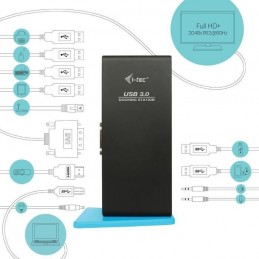 I-TEC Station d'accueil ADVANCE USB 3.0 pour Notebook - 7x USB, RJ45, HDMI, DVI - vue connecteurs