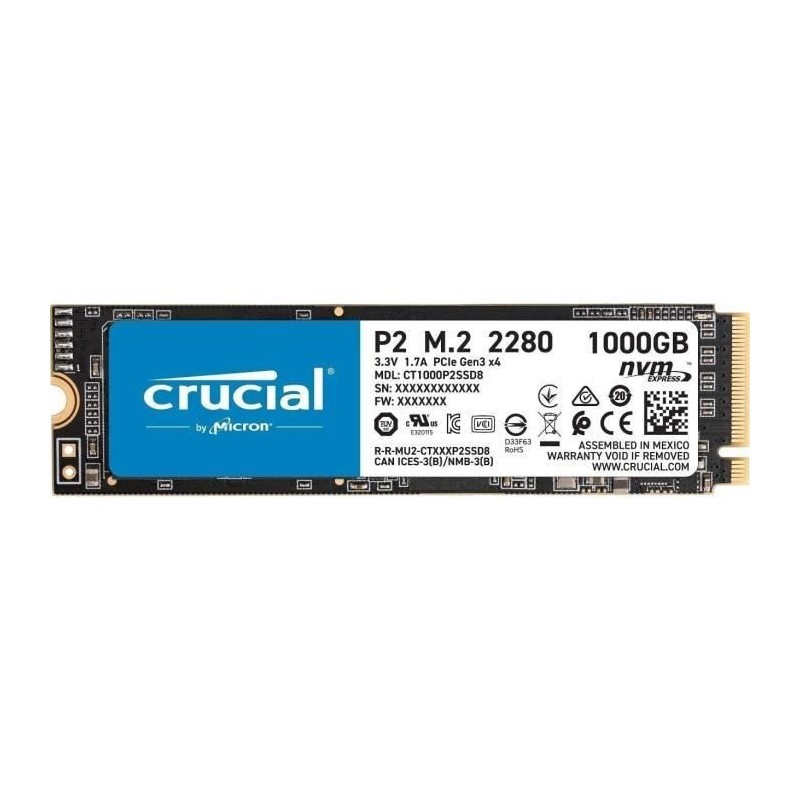 CRUCIAL 1To SSD P2 3D NAND - Format M.2 NVMe (CT1000P2SSD8)