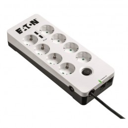 EATON PB8TUD Multiprise Protection Box 8 prises Tel@ USB DIN parafoudre (norme 61643-1) 10A - vue de trois quart
