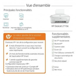 HP DeskJet 2710e Blanc Imprimante Jet d'encre Multifonction - USB - WiFi - vue fiche
