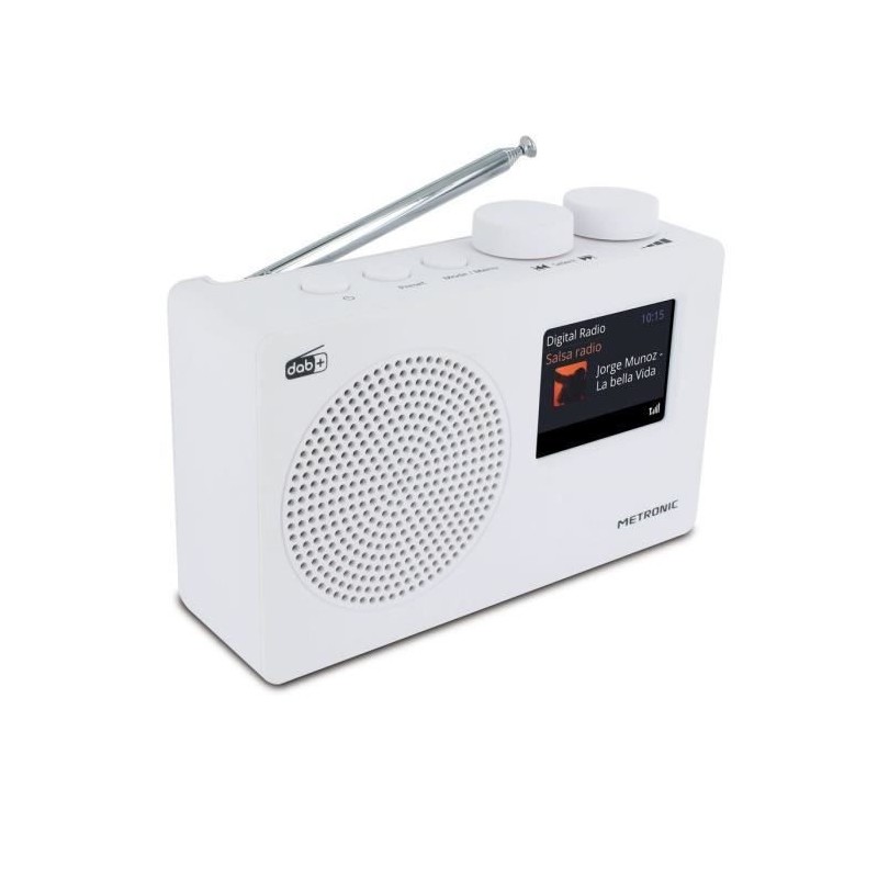 METRONIC 477252 Blanc Radio numérique DAB+ / FM RDS avec écran couleur LCD