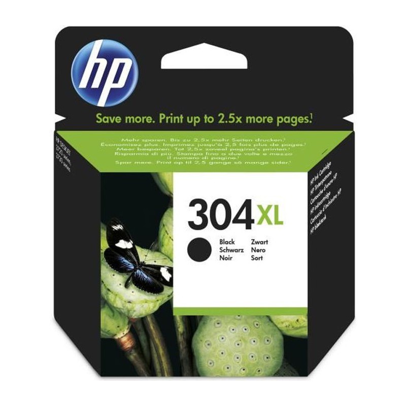 HP 304XL Noir Cartouche d'encre XL authentique (N9K08AE) pour DeskJet 2620, 2630, 3720, 3730