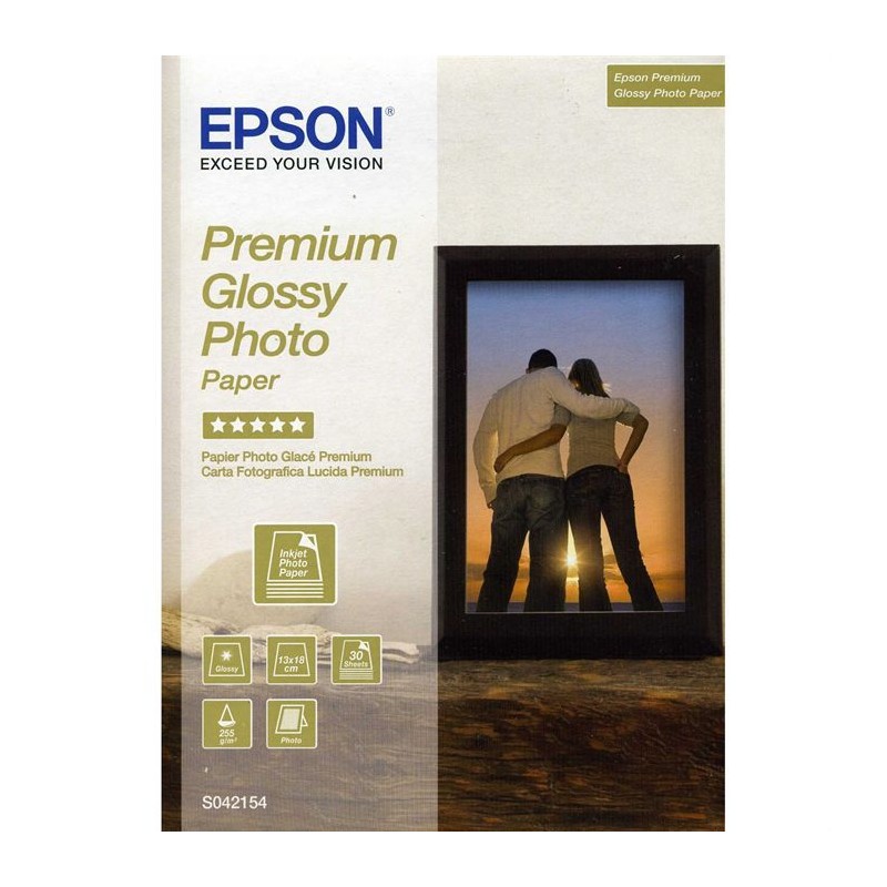 EPSON S042154 Pack Papier Photo Premium Brillant (130 x 180mm) - 30  feuilles - 255g/m2 avec Quadrimedia