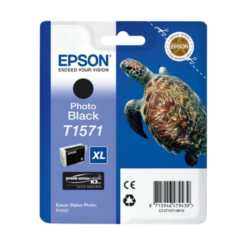 EPSON T1571 XL Noir Photo Cartouche d'encre Tortue (C13T15714010) pour Stylus Photo R3000