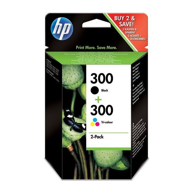 HP 300 Pack de Cartouches d'encre Noire et Trois couleurs authentiques (CN637EE)