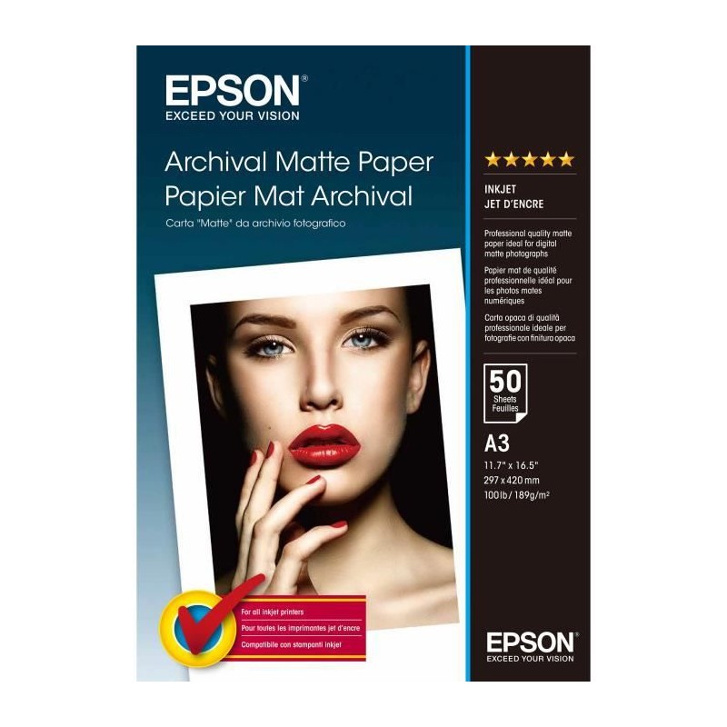 EPSON C13S041344 Pack Papier mat Archival A3 - 50 feuilles - 189g/m2