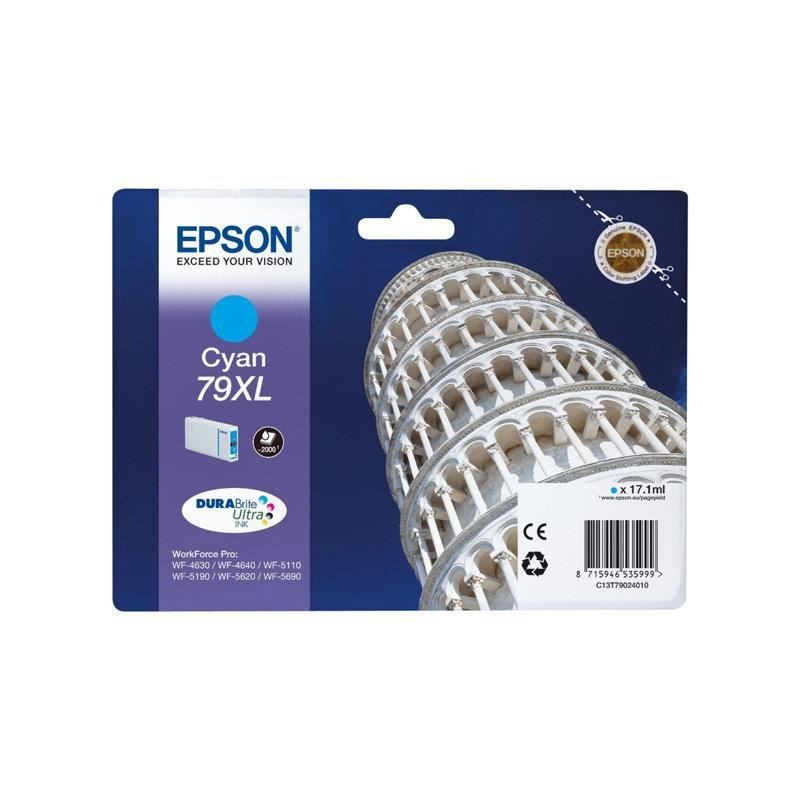 EPSON 79XL Cyan Cartouche d'encre XL Tour de Pise (C13T79024010) pour WF-4630, WF-5690 - vue emballage