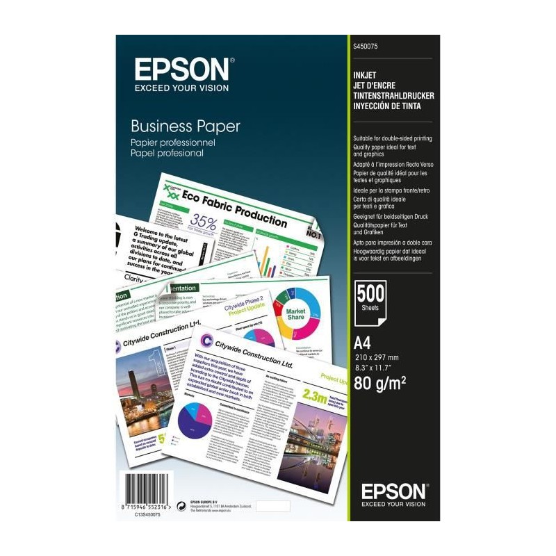 EPSON C13S450075 Business Papier blanc A4 - Rame de 500 feuilles - 80g/m2