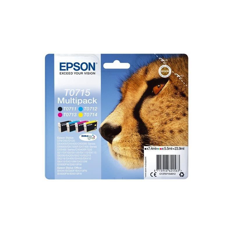 EPSON T0715 Guépard Multipack Noir, Cyan, Magenta, Jaune (C13T07154012)