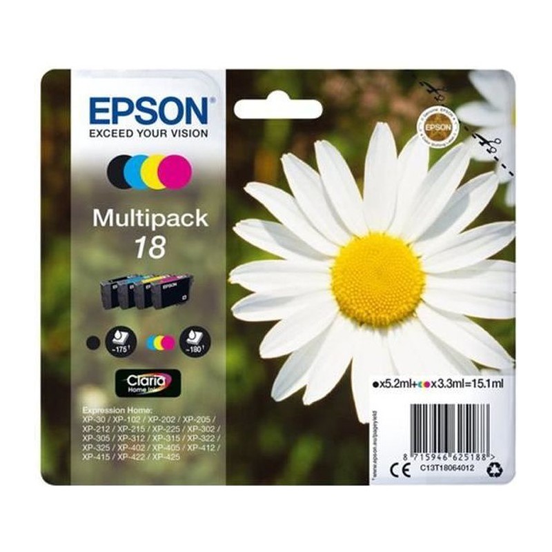 EPSON T1806 Pâquerette Multipack Noir, Cyan, Magenta, Jaune (C13T18064012) - vue emballage