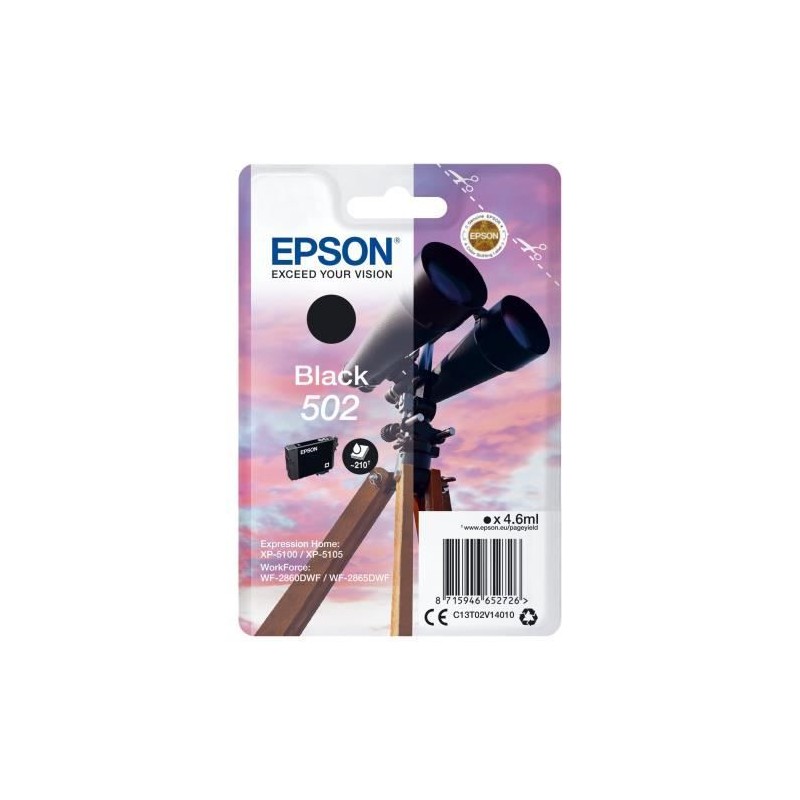 EPSON 502 Noir Cartouche Jumelles (C13T02V14010) pour XP-5100, XP-5105, WF-2860, WF-2865