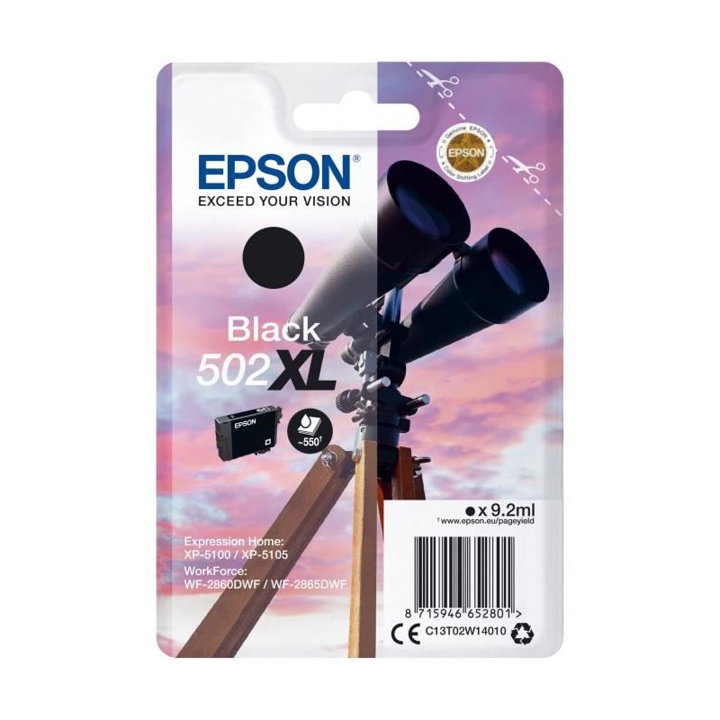 EPSON 502XL Noir Cartouche d'encre XL Jumelles (C13T02W14010) pour XP-5100, WF-2865