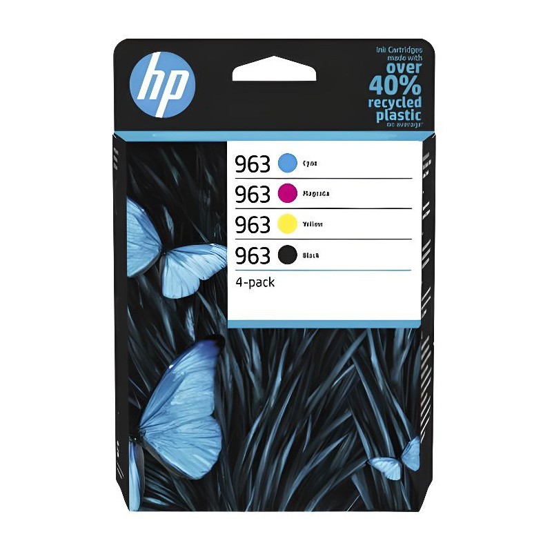HP 963 Pack de Cartouches d'encre Noir, Cyan, Magenta, Jaune authentiques (6ZC70AE) pour HP OfficeJet Pro 9010 / 9020 serie