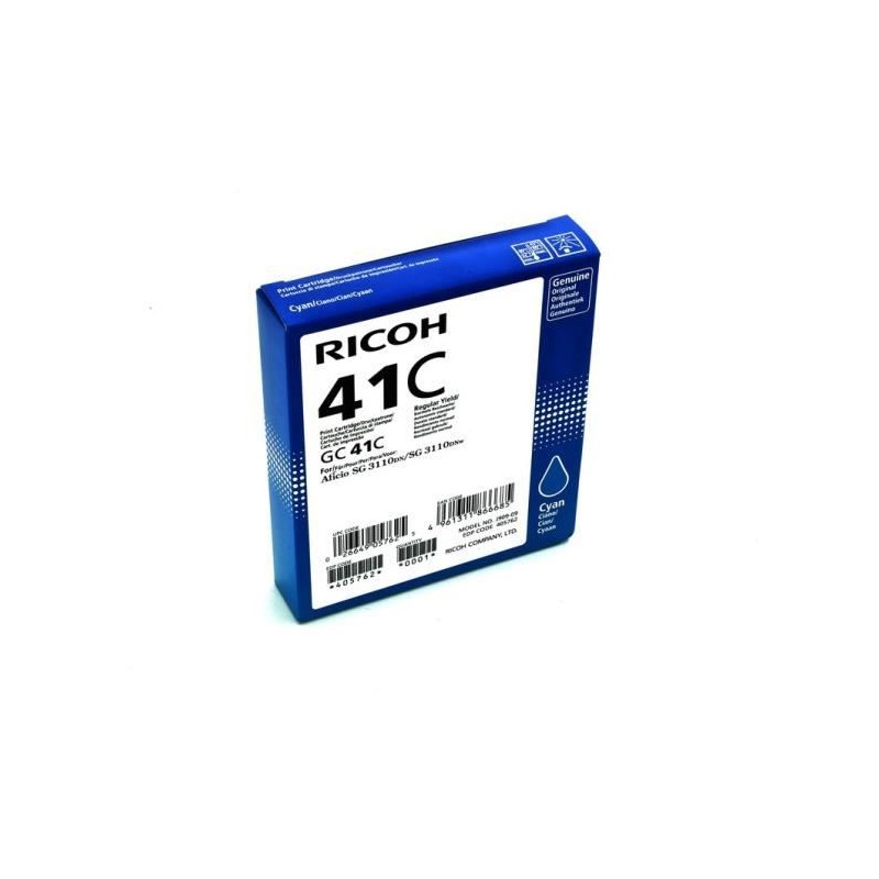 RICOH GC41C Cyan Cartouche d'encre Gel authentique (2200 pages) pour Aficio SG3100, SG7100