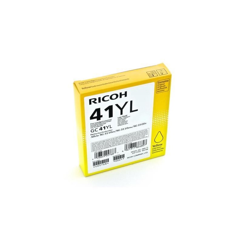 RICOH GC41YL Jaune Cartouche d'encre Gel authentique (600 pages) pour Aficio SG2100, SG3100