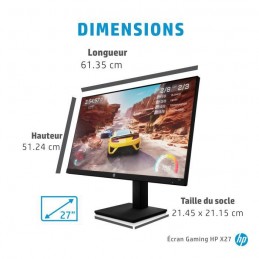 HP X27 Ecran PC 27'' FHD Gamer - Dalle IPS - 1ms - 165Hz - DP / HDMI - FreeSync - vue dimensions