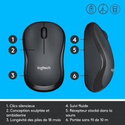 LOGITECH M220 Silent Gris et Noir Souris Sans Fil Silencieuse (910-004878) - vue fonctions