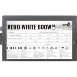 AEROCOOL Aero White Alimentation PC ATX 600W 80Plus (ACPW-AR60AEC.11) - vue carractéristiques