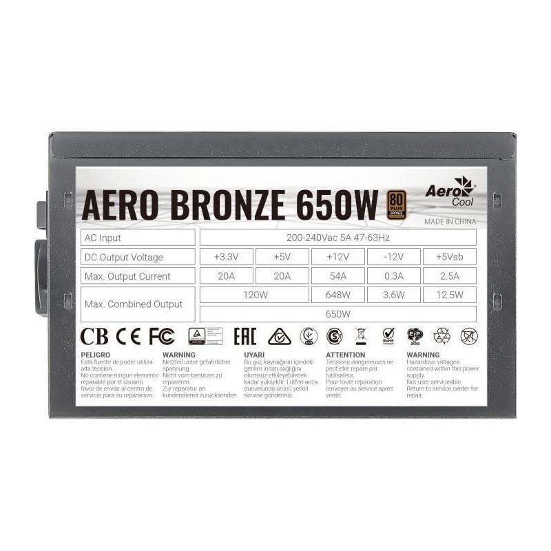 AEROCOOL Aero Bronze Alimentation PC 650W 80Plus Bronze (ACPB-AR65AEC.11) - vue de profil