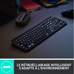 LOGITECH MX Keys Noir Clavier sans fil Bluetooth / RF - AZERTY (920-009405) - vue rétroéclairage