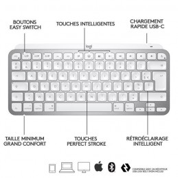 LOGITECH MX Keys Mini Gris pale Clavier sans fil pour MAC - Compact, Bluetooth - AZERTY (920-010520) - vue caractéristiques