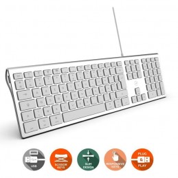 MOBILITY LAB ML304304 Clavier Design Touch Filaire pour Mac avec 2 USB - AZERTY - Blanc et argenté - vue de trois quart