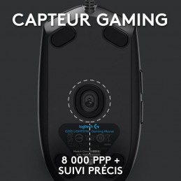 LOGITECH G203 Noir LIGHTSYNC RGB Souris gamer filaire USB (910-005796) - vue de dessous