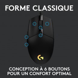LOGITECH G203 Noir LIGHTSYNC RGB Souris gamer filaire USB (910-005796) - vue de dessus