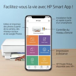 HP Envy 6022e Blanc Imprimante tout-en-un jet d'encre couleur multifonction USB - WiFi - vue Smart App