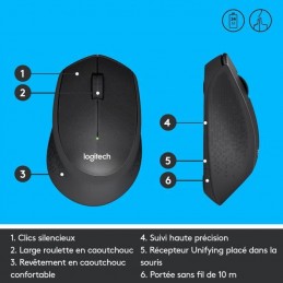 LOGITECH M330 Silent Plus Noir- Souris silencieuse sans fil (910-004909) - vue caractéristiques