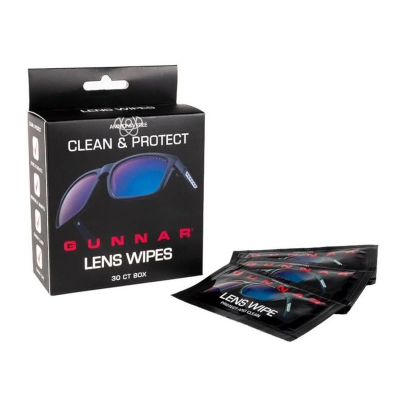 GUNNAR Pack de 30 lingettes nettoyantes pour lunettes anti-lumière