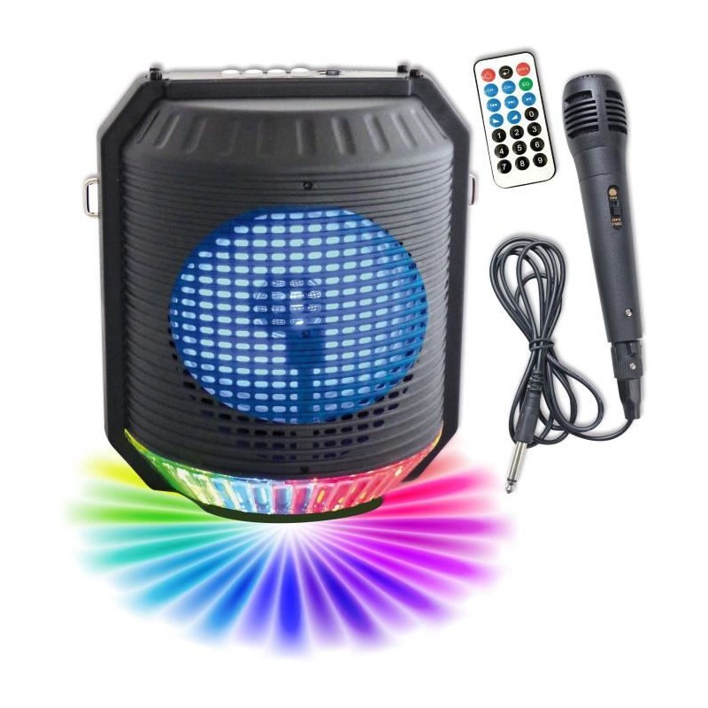 INOVALLEY HP74BTH Enceinte lumineuse karaoké Bluetooth 20W - LED multicolore - Port USB, Radio FM, Entrée micro, Aux