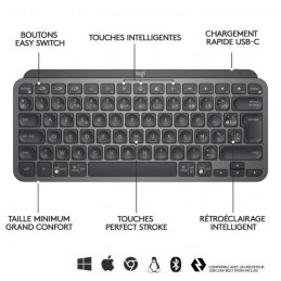 LOGITECH MX Keys Mini Graphite Clavier sans fil Compact, Bluetooth AZERTY - PC / MAC - Android (920-010482) - caractéristiques