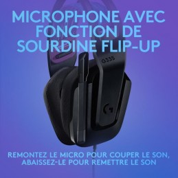 LOGITECH G335 Noir Casque Gaming Filaire - Léger - Certifié Discord (981-000978) - vue microphone fonction sourdine