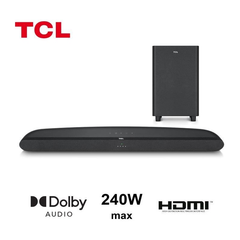 TCL TDS-6110 Noir Barre de son Home Cinéma 2.1 avec caisson de basses sans fil - HDMI - 240W - vue de face