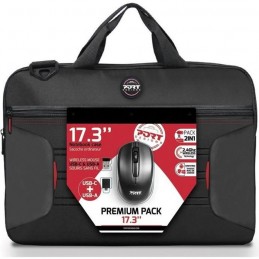 PORT DESIGNS Premium Pack : Sacoche PC Portable 17'' + Souris sans fil + Dungle USB avec Adaptateur Type C
