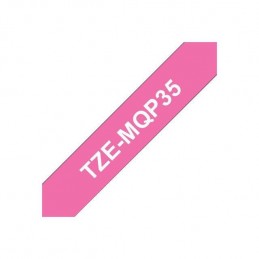 BROTHER TZEMQP35 (12mm x 5m) Blanc sur fond Rose - Ruban K7 pour étiqueteuse - vue impression