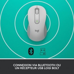 LOGITECH Signature M650 Blanc Souris Sans Fil Droitier Grande Taille Silencieuse, Bluetooth, Programmable - vue de dessus