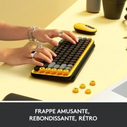 LOGITECH POP Keys Jaune Clavier Sans Fil Mécanique - Touches Emoji - Bluetooth - vue rétro