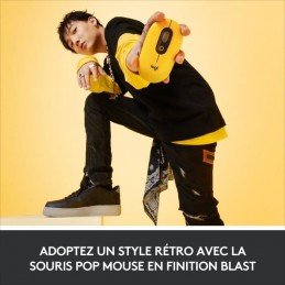 LOGITECH POP Jaune avec Emojis Personnalisables Souris Sans Fil (910-006546) - vue style rétro