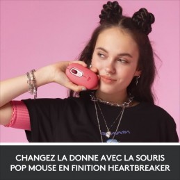 LOGITECH POP Rose avec Emojis Personnalisables Souris Sans Fil (910-006548) - vue finition Heartbreaker