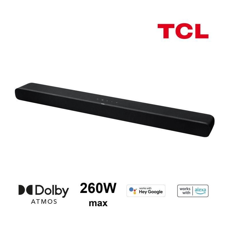 TCL TS8211 Noir Barre de son Dolby Atmos 2.1 avec caisson de basse intégré - 260W - HDMI - Compatible Alexa