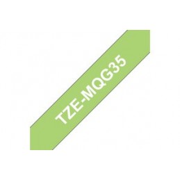 BROTHER TZEMQG35 (12mm x 5m) Blanc sur fond Vert citron - Ruban K7 pour étiqueteuse - vue impression