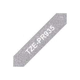 BROTHER TZEPR935 (12mm x 8m) Blanc sur fond Argent Premium - Ruban K7 pour étiqueteuse P-TOUCH - vue impression
