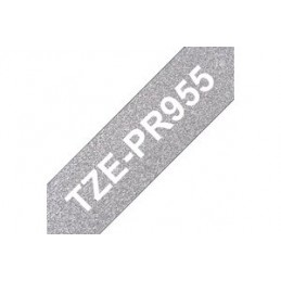 BROTHER TZE-PR955 (24mm x 8m) Blanc sur fond Argent Premium - Ruban K7 pour étiqueteuse P-TOUCH - vue impression